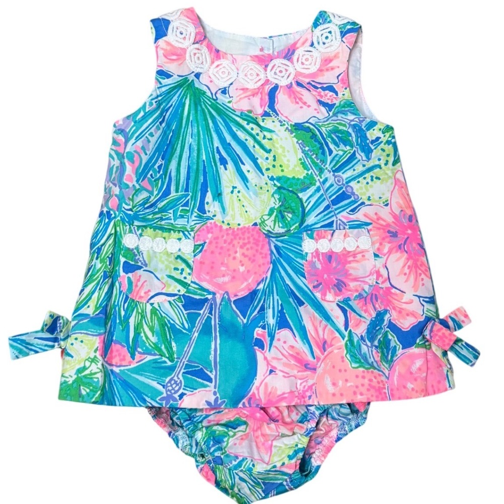 LILLY PULITZER Infant Shift Dress with Bloomers Set, Multi Swizzle, 3-6 Months